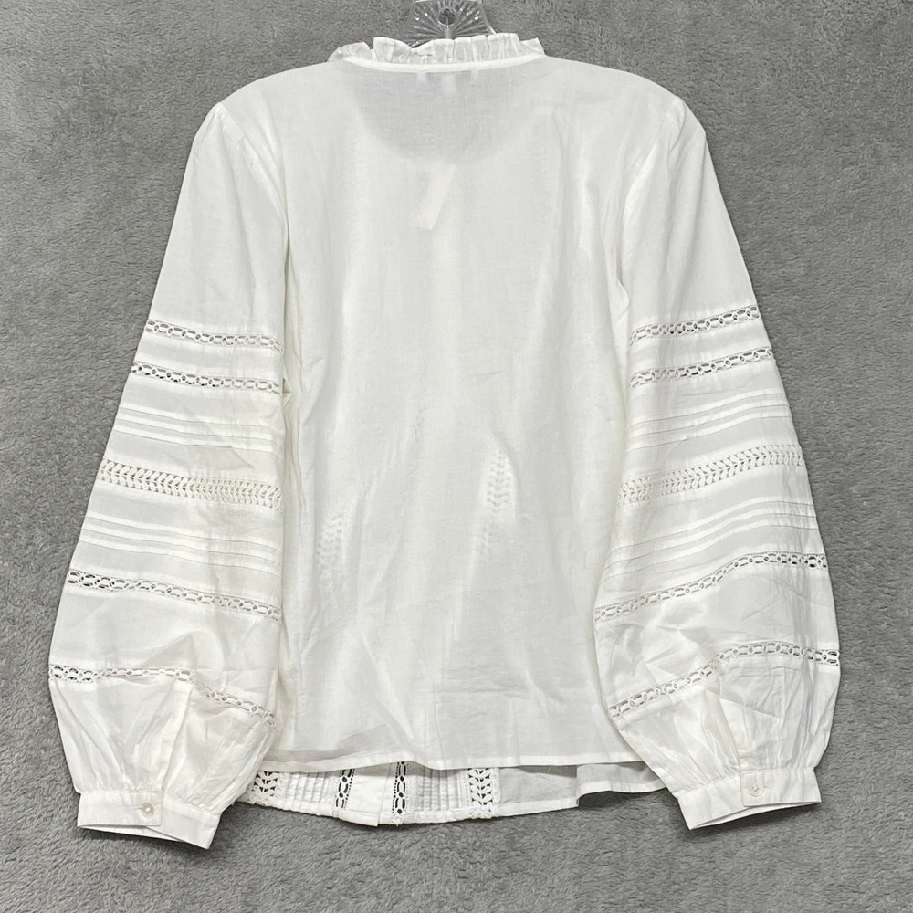 Madewell Top Womens Large White Lace Insert High Neck Pintuck Classic NZ418 - Picture 10 of 11